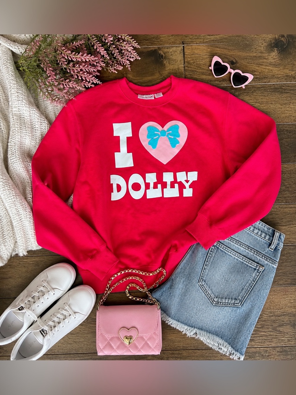 Dolly Parton “I ❤️ Dolly” Graphic Sweatshirt Pink XL Western Country Cute